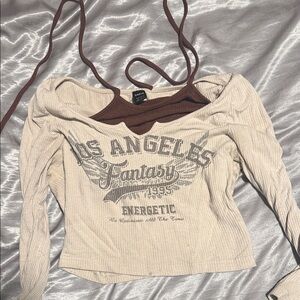 SHEIN Beige and Brown Graphic Long Sleeve Top